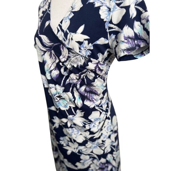 Soft Surroundings Shapely Anywhere Floral Ruched Dress Women’s Size Small Blue - Picture 3 of 6